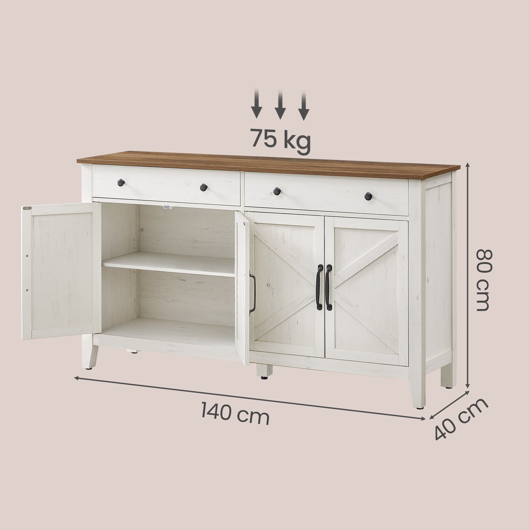 Szafka do przechowywania, rustic white, 140 cm