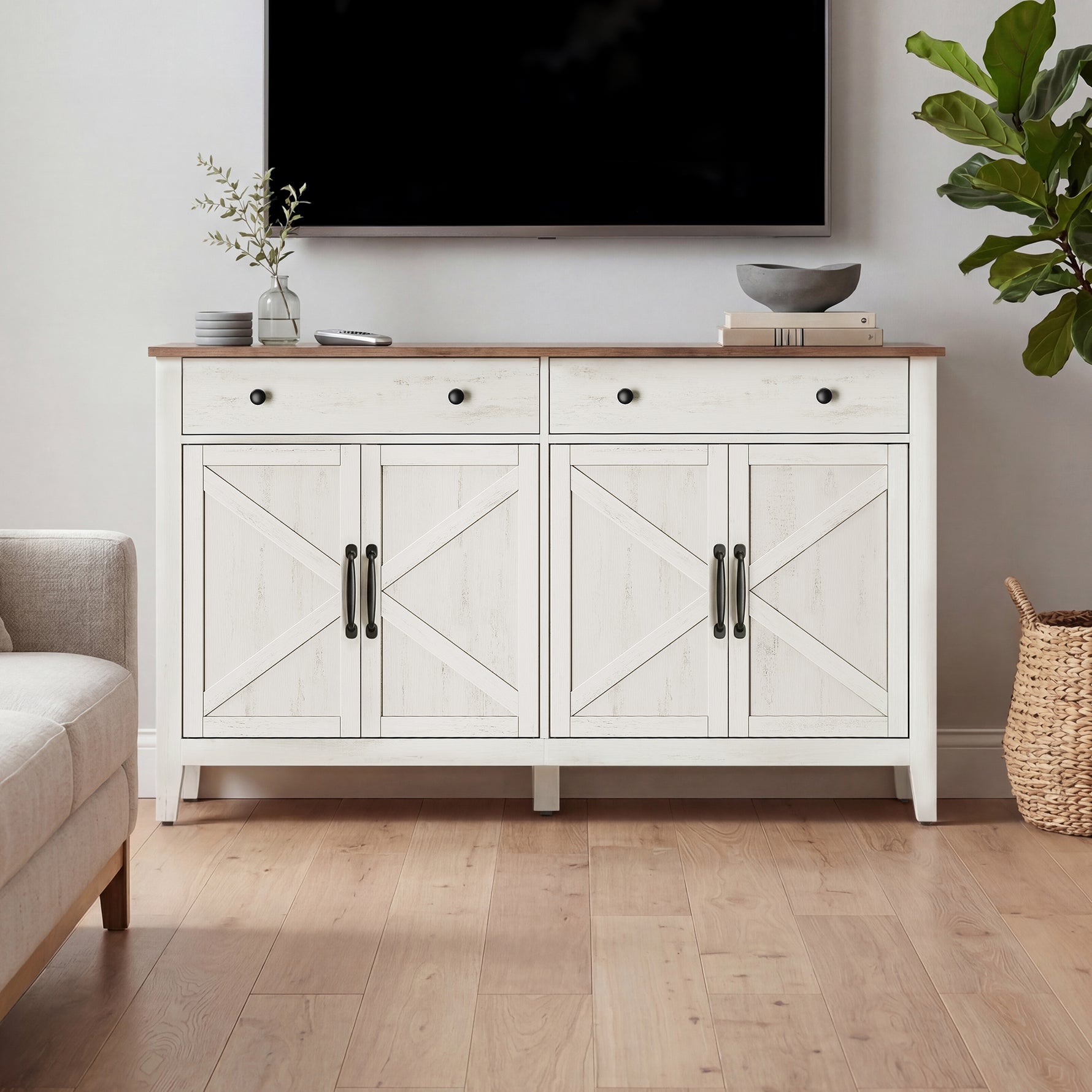 Szafka do przechowywania, rustic white, 140 cm