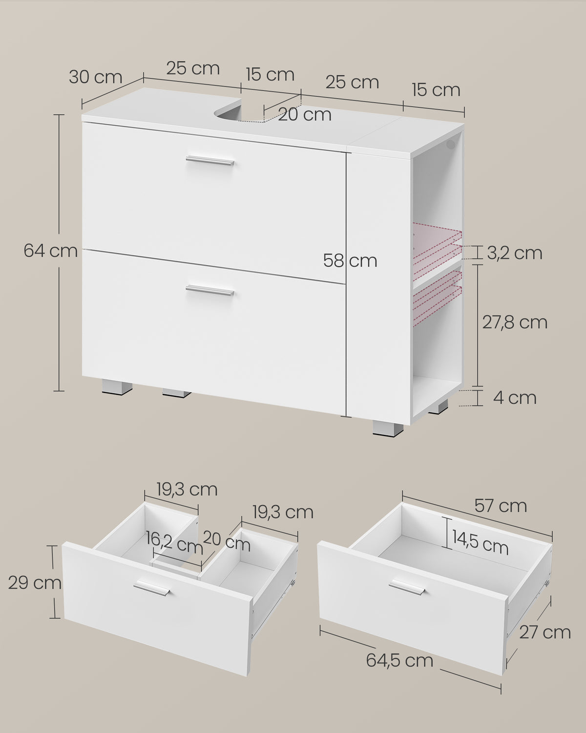 Szafka pod zlewozmywak z otwartymi przegródkami 30x80x64 cm