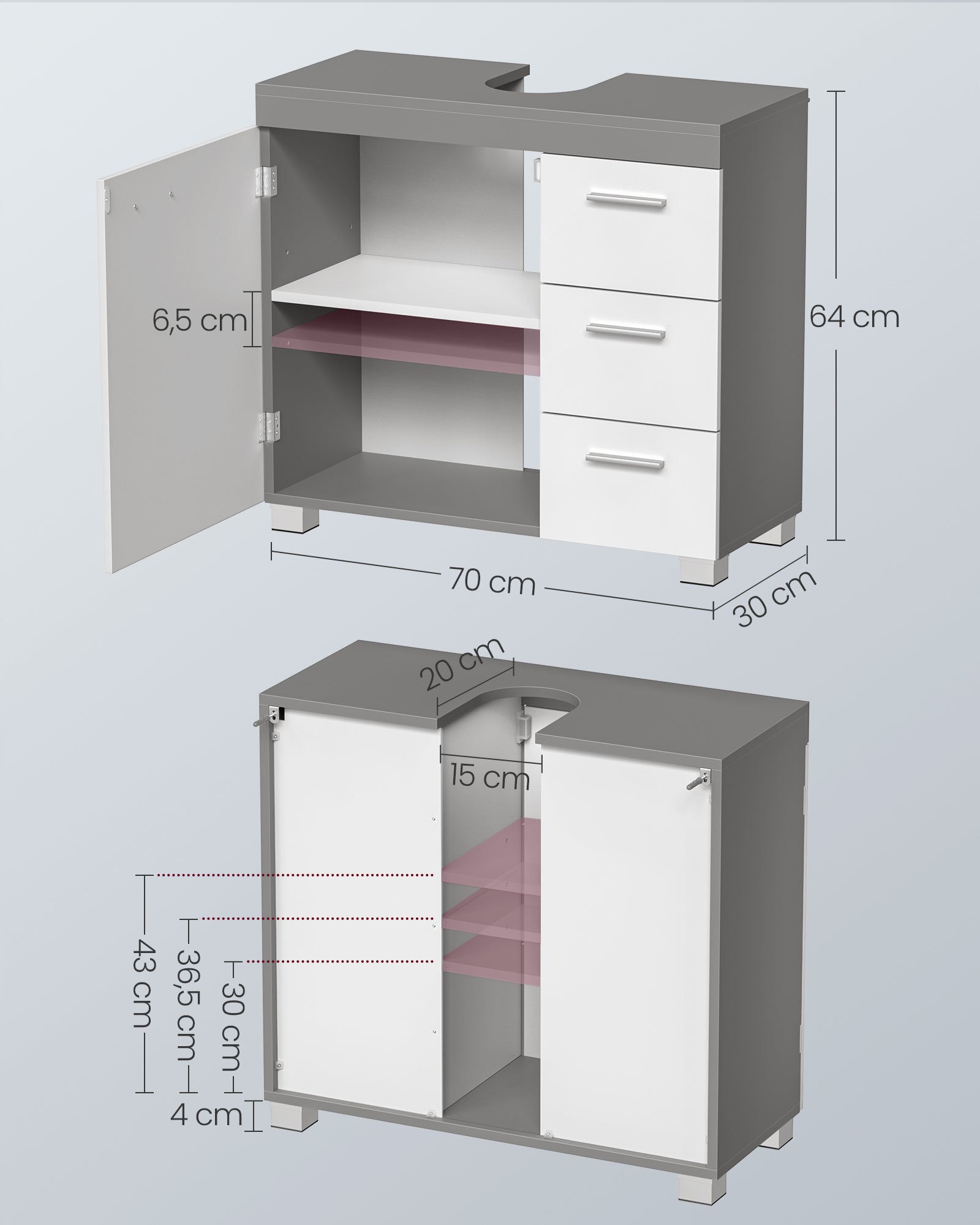 Szafka łazienkowa pod zlewozmywak 30x70x64 cm biała