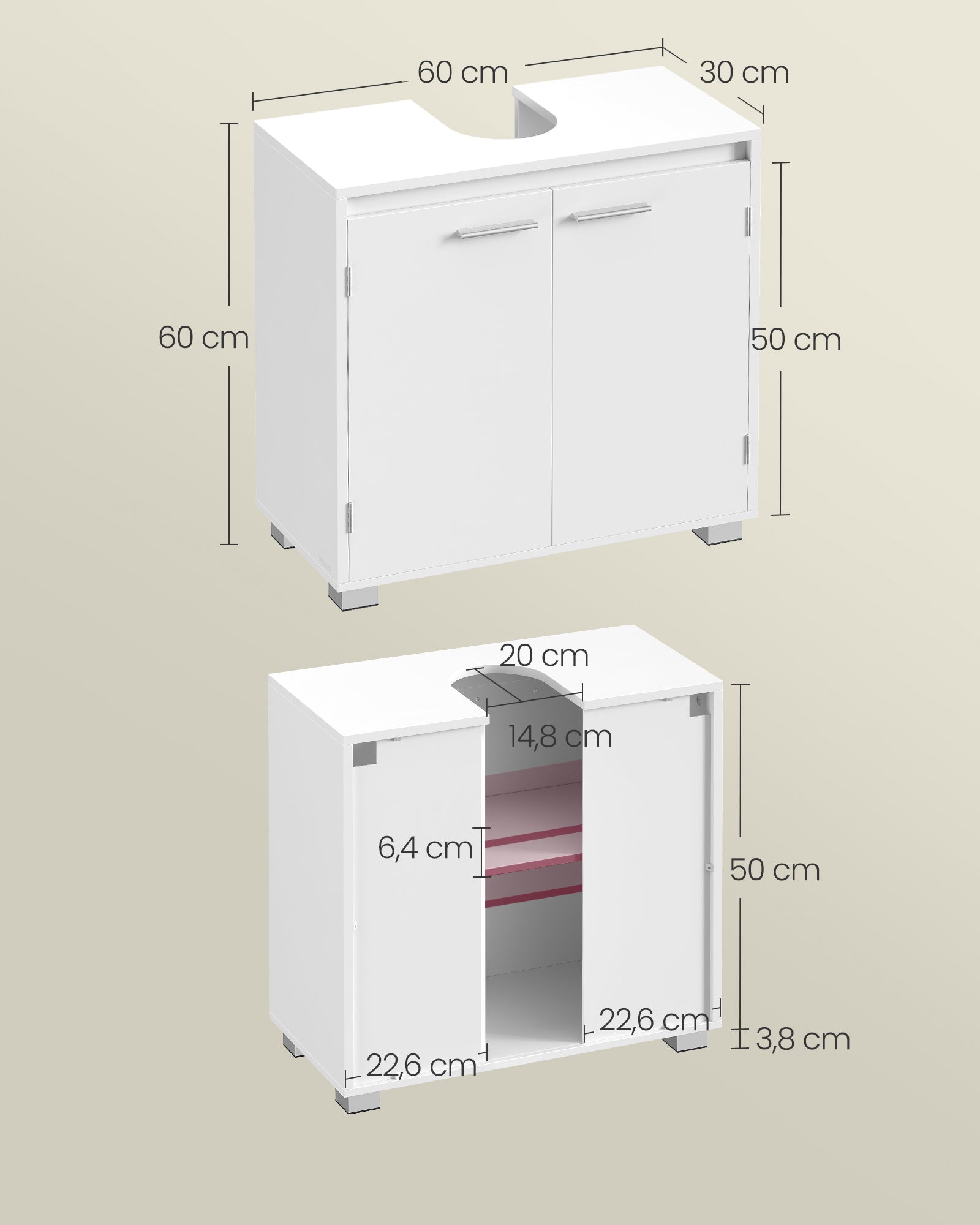 Szafka pod umywalkę, biały, 60 cm