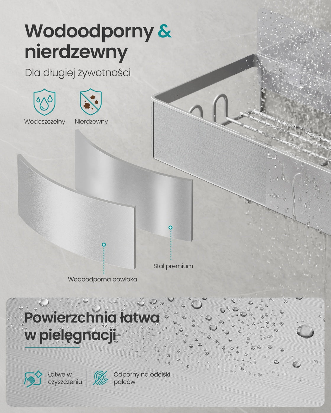 Zestaw 2 półek pod prysznic bez wiercenia szarych
