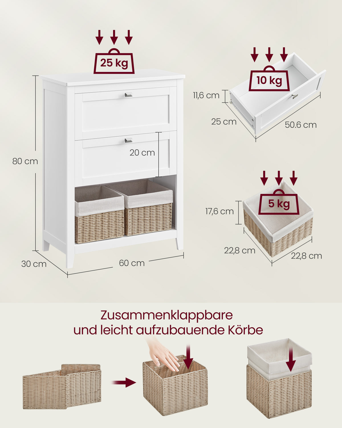Szafka łazienkowa z regulowanymi przegródkami biała