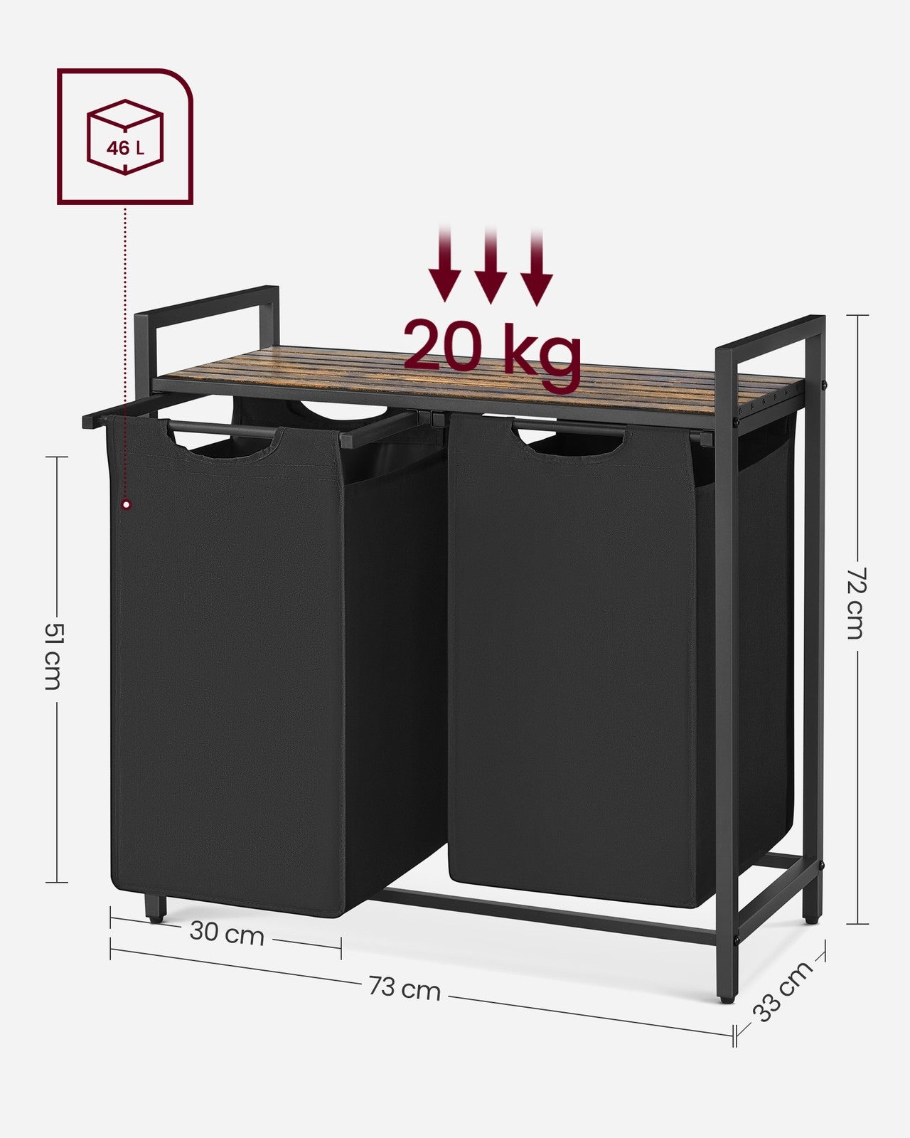 Kosz na pranie z 2 wyjmowanymi workami 2×46 l