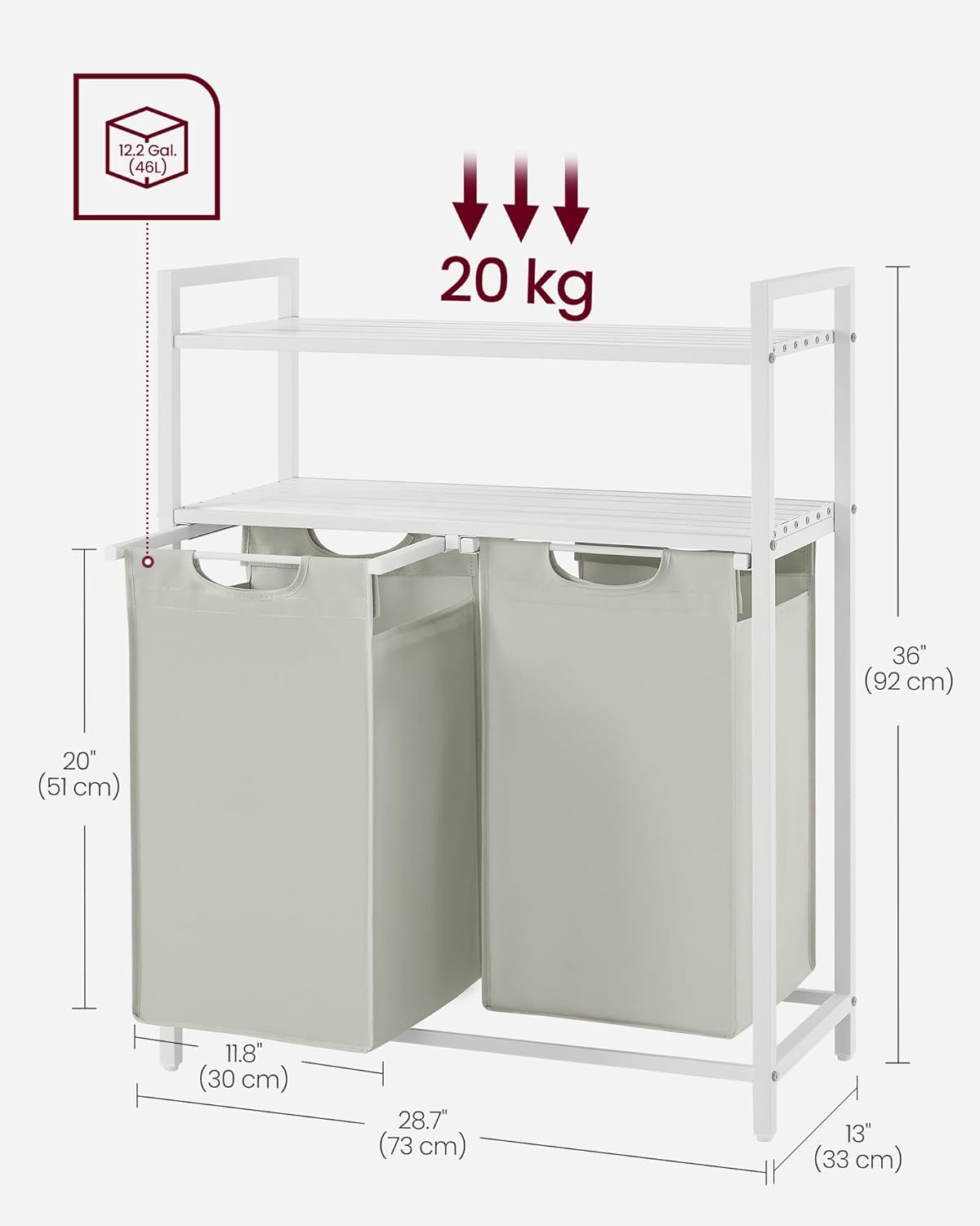 Kosz na pranie, biały, 73 cm