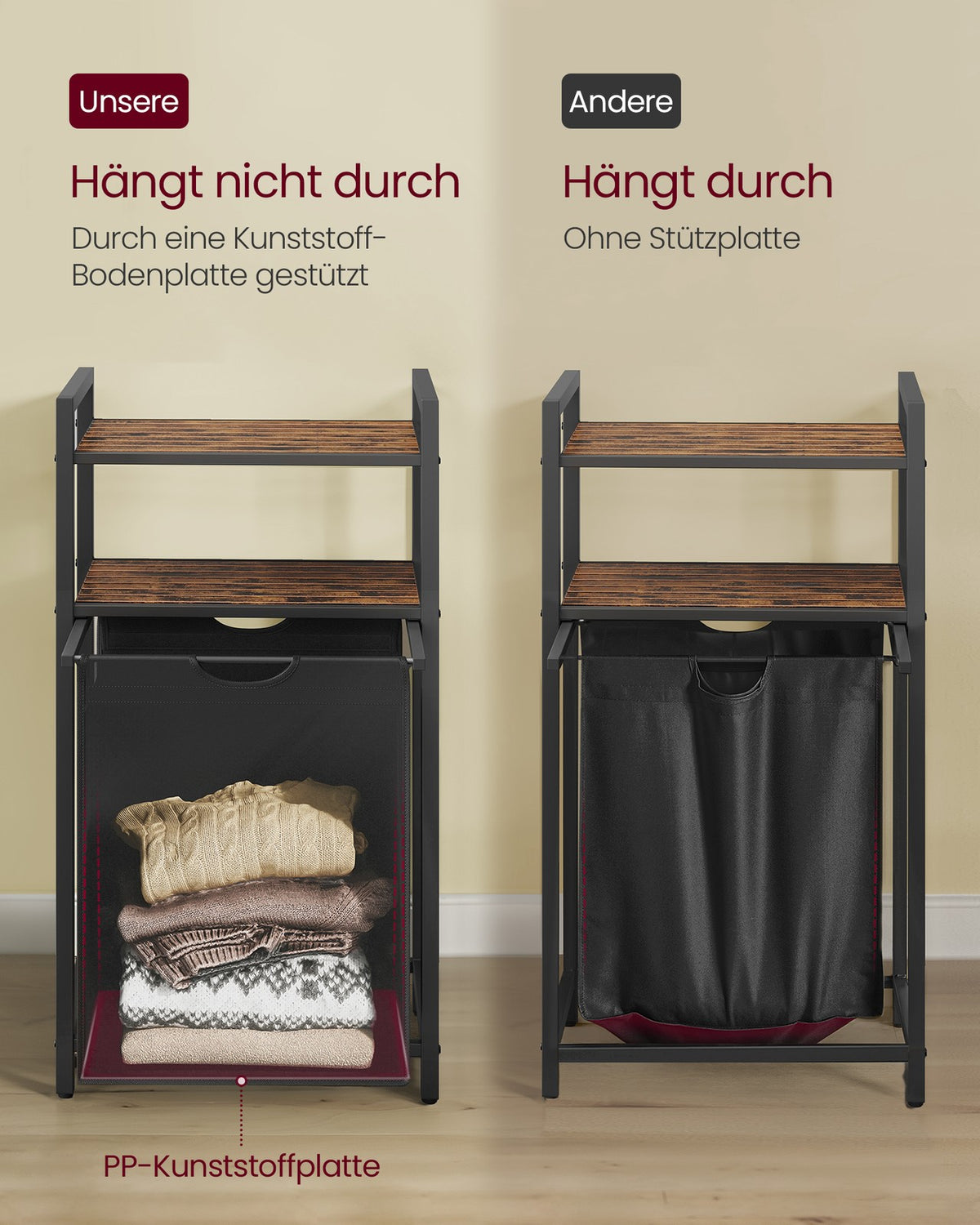 Kosz na pranie 2 półki 65 l vintage brązowo-czarny