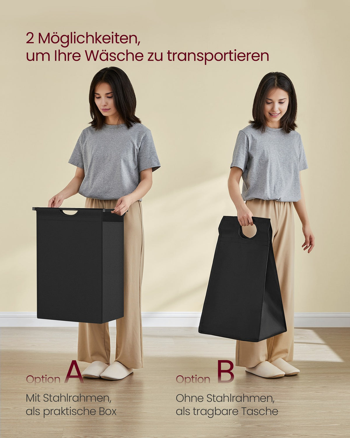 Kosz na pranie 2 półki 65 l vintage brązowo-czarny