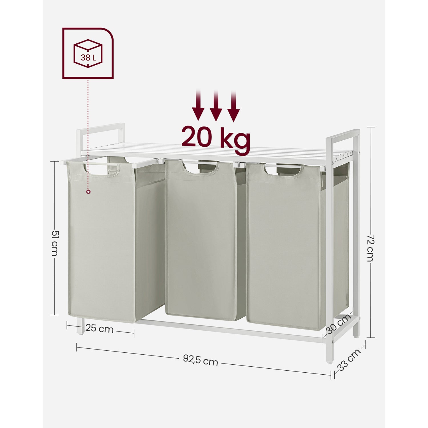 Kosz na pranie, biały, 92,5 cm