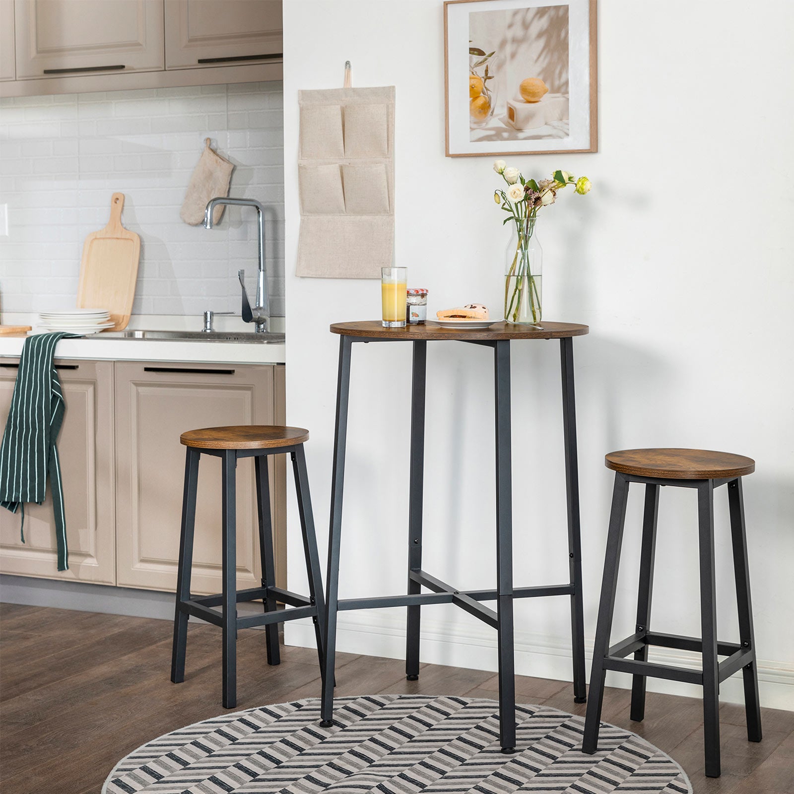 Zestaw 2 stołków barowych 65 cm z metalową ramą