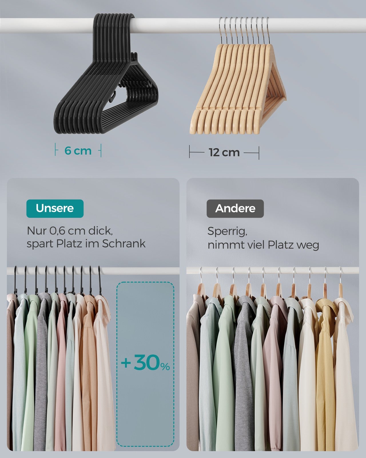 Zestaw 50 plastikowych wieszaków czarnych