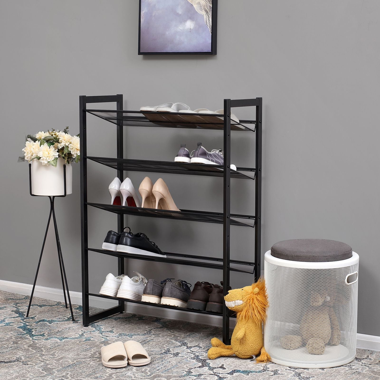 Regał na buty, czarny, 74 cm