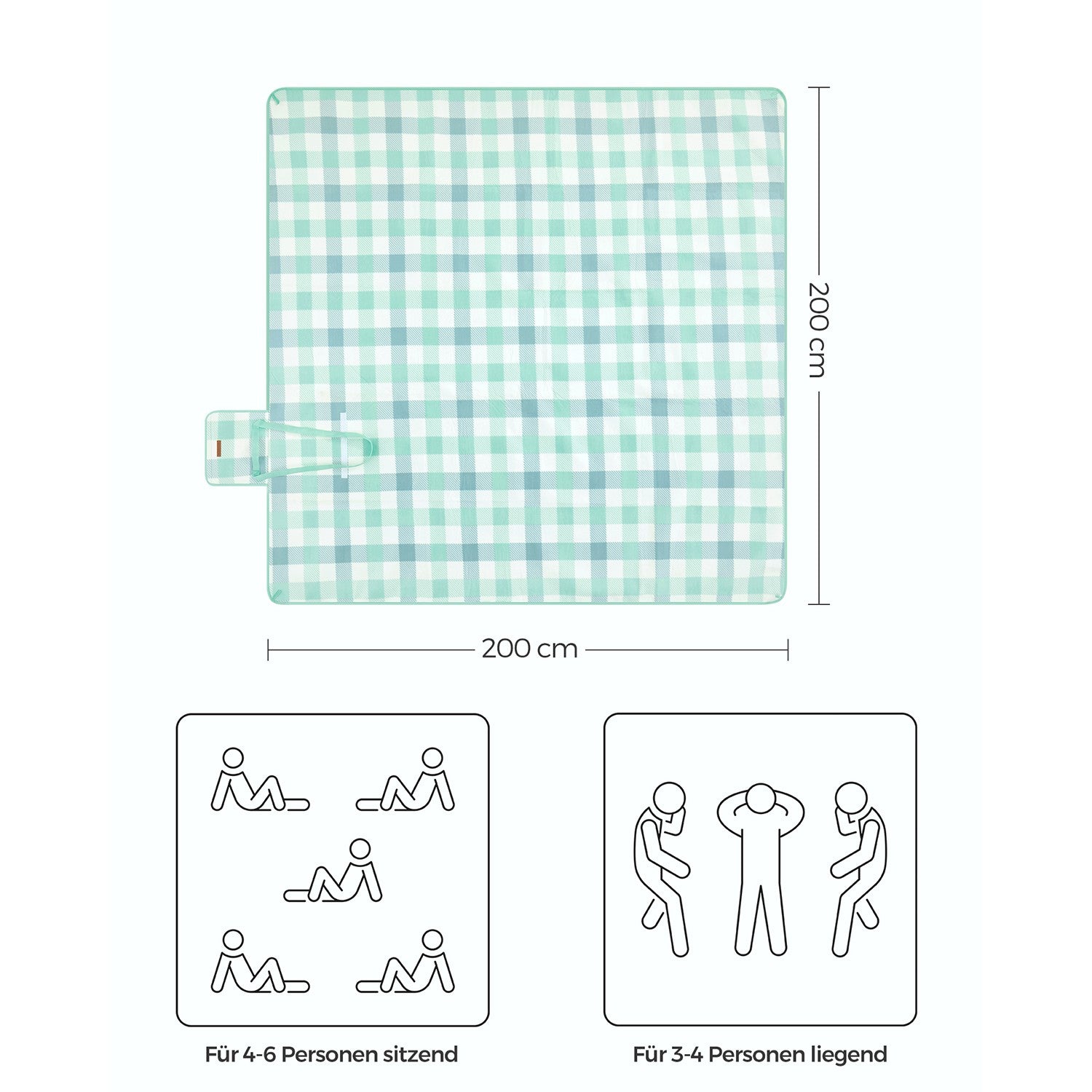 Wodoodporny koc piknikowy 200×200 cm zielono-biały
