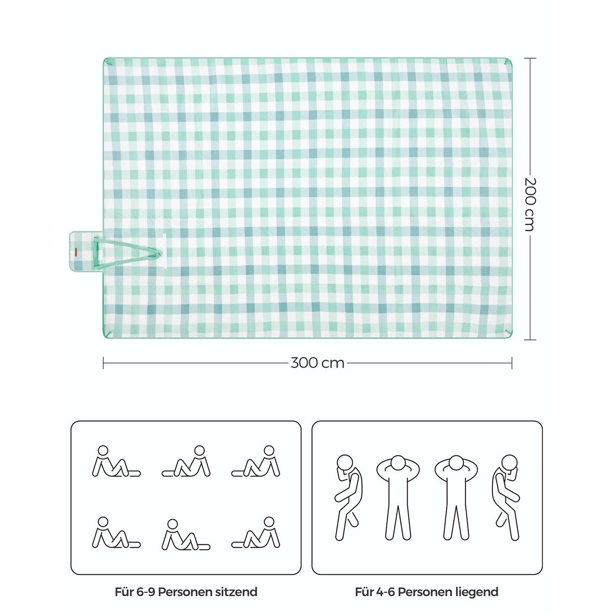 Duży koc piknikowy 300×200 cm wodoodporny zielono-biały
