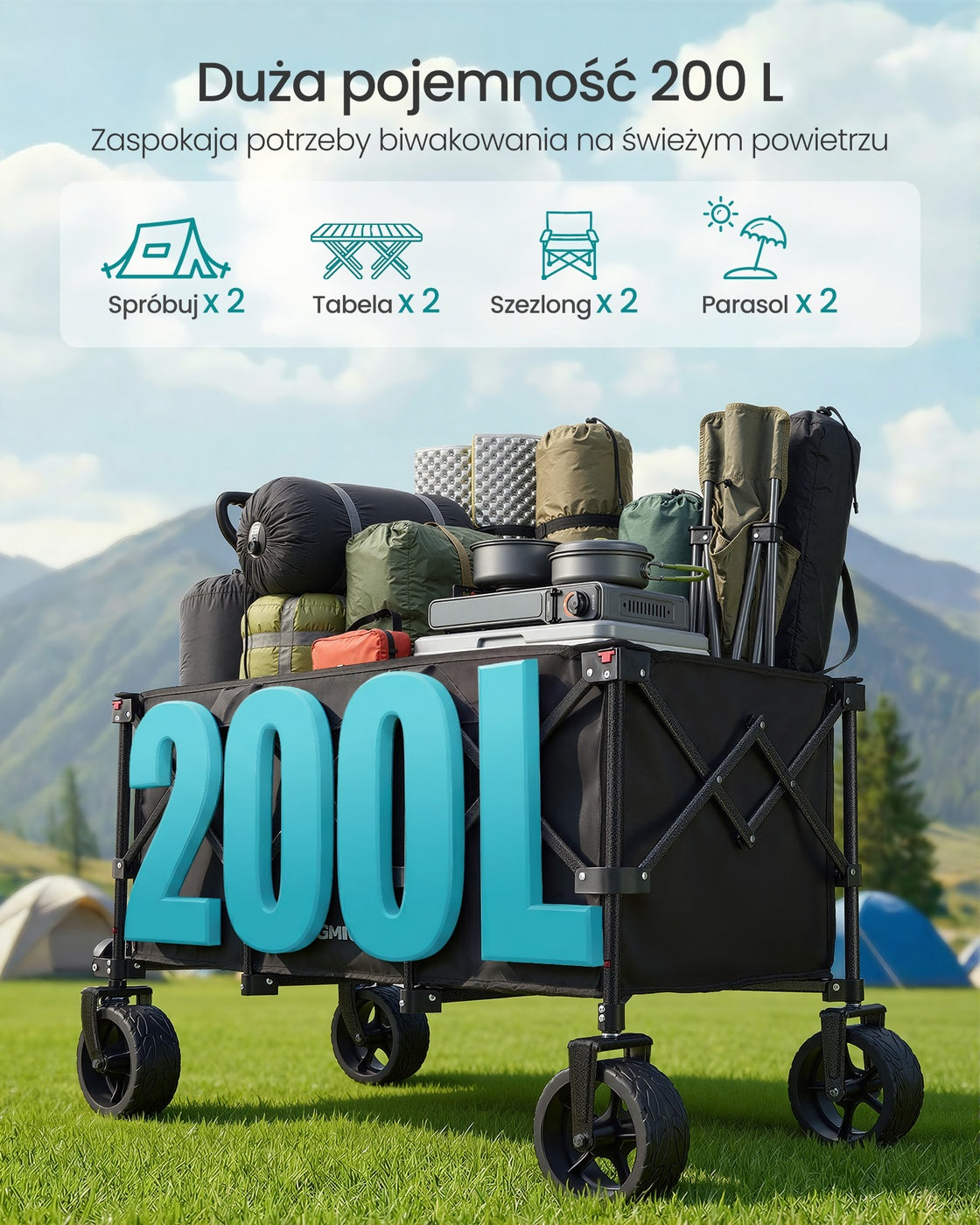 Składany wózek transportowy 200 l do 150 kg czarny