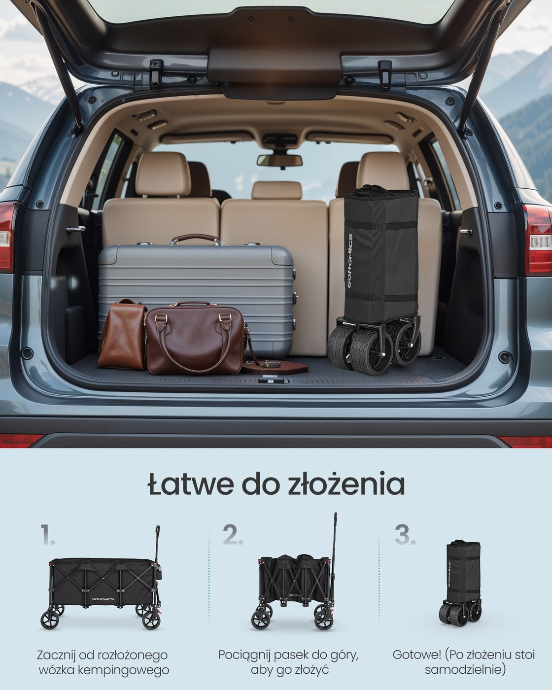 Składany wózek transportowy 200 l do 150 kg czarny