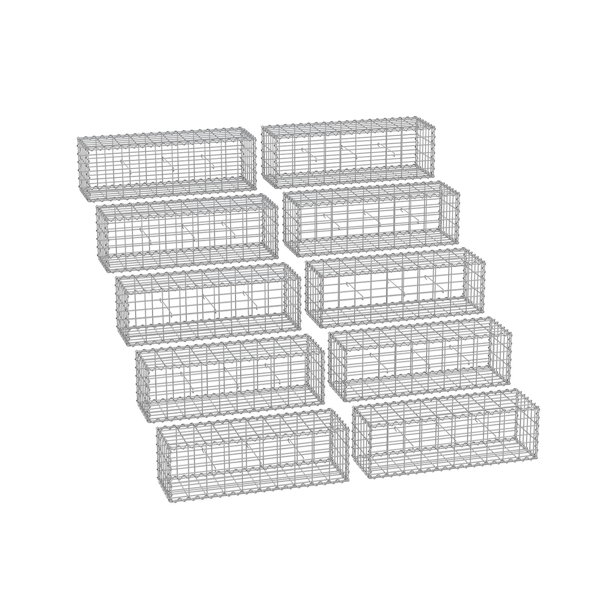 Zestaw 10 koszy gabionowych 100x30x30 cm ocynkowanych