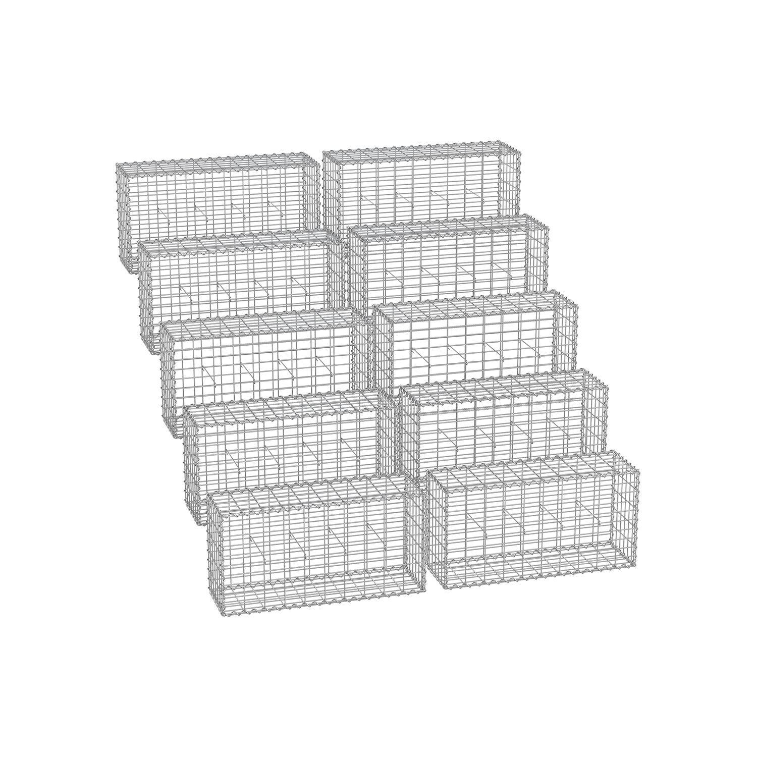Zestaw 10 koszy gabionowych 100x50x30 cm srebrnych