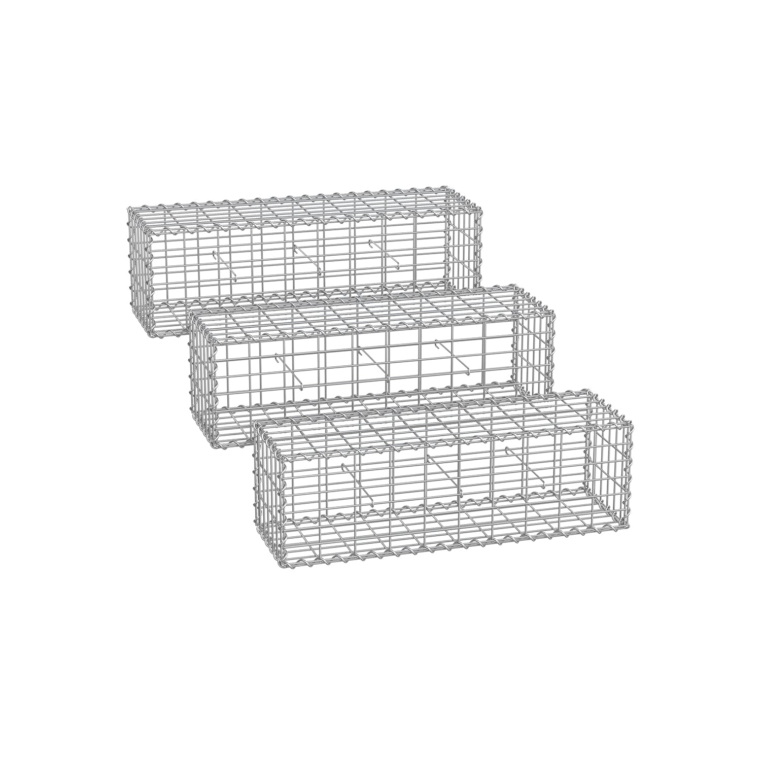Zestaw 3 koszy gabionowych 100x30x30 cm srebrnych