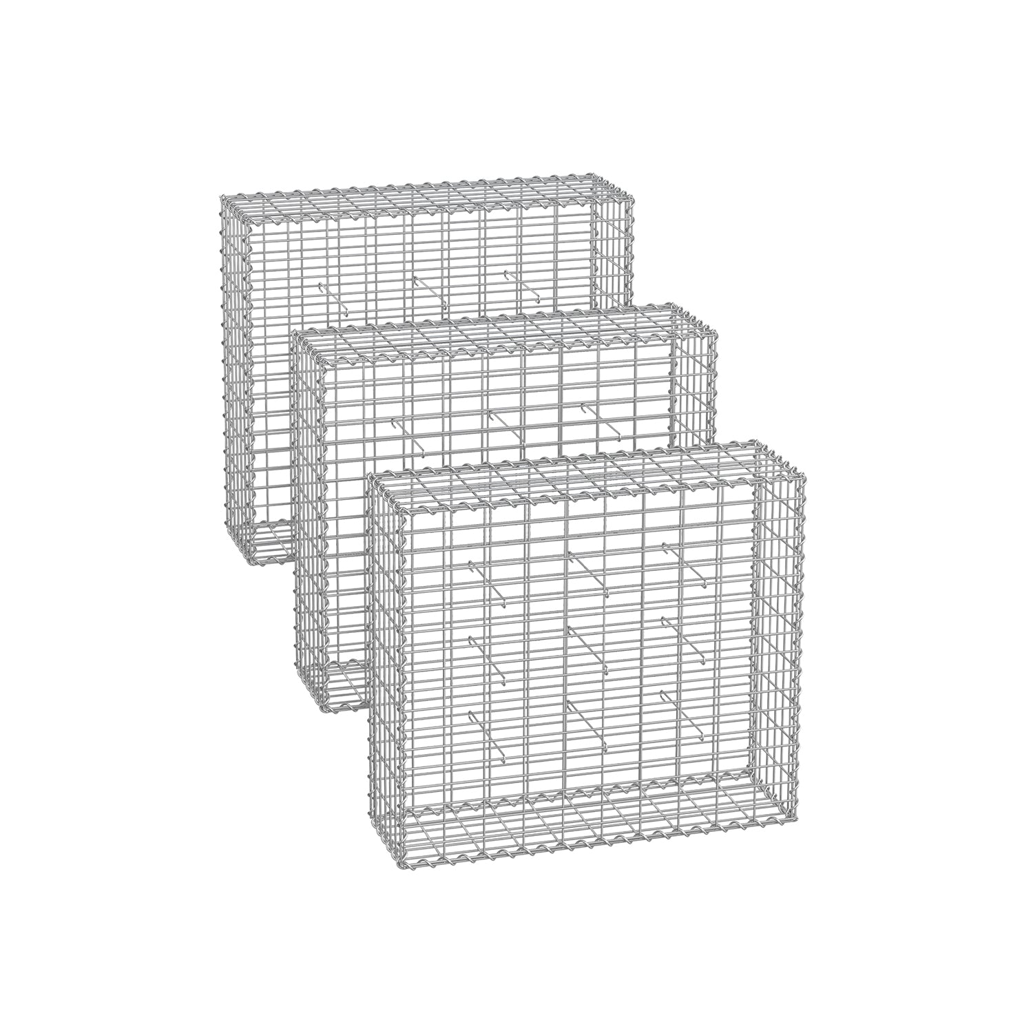 Zestaw 3 koszy gabionowych 100x90x30 cm srebrnych