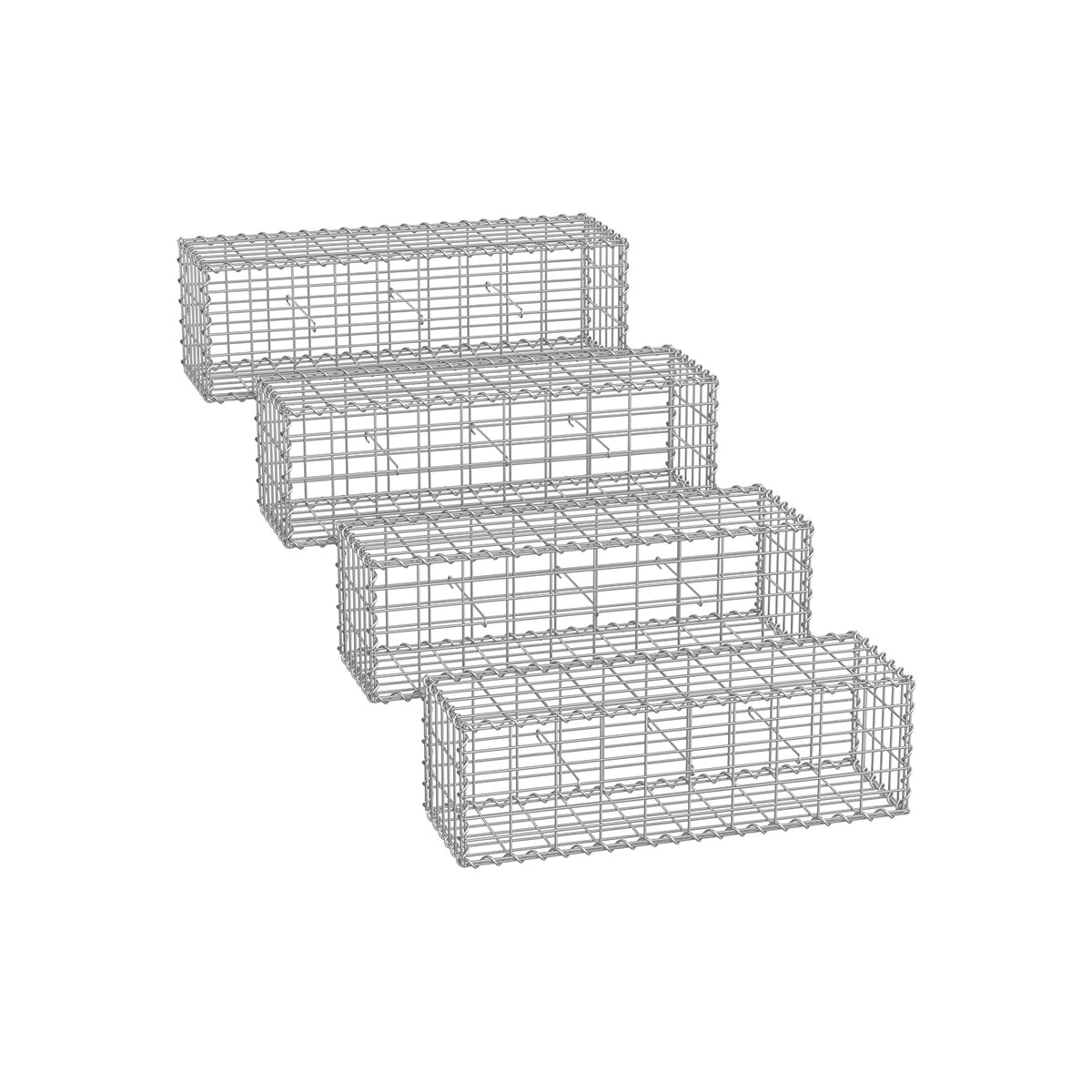 Zestaw 4 koszy gabionowych 100x30x30 cm, srebrne