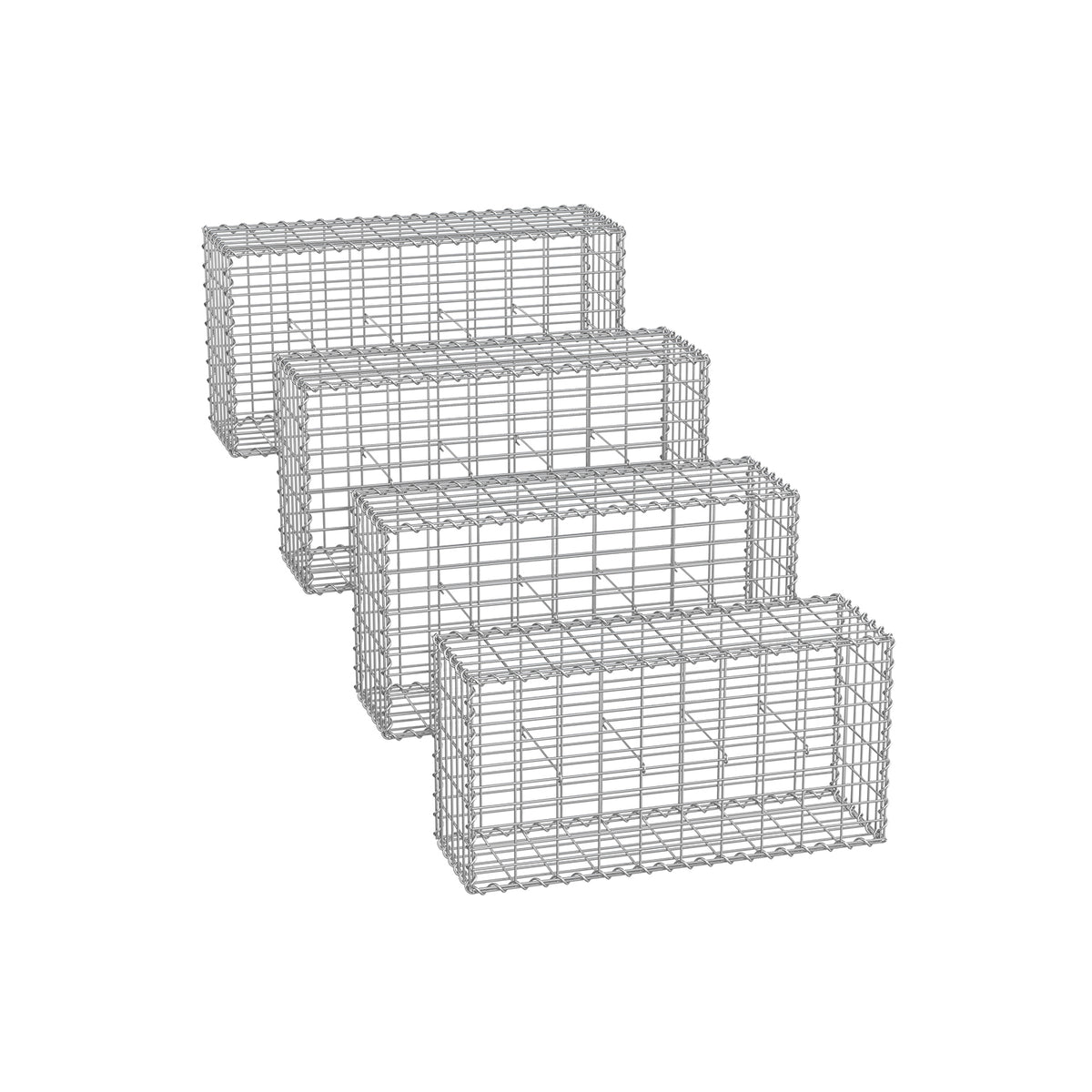 Zestaw 4 koszy gabionowych 100x50x30 cm, srebrne