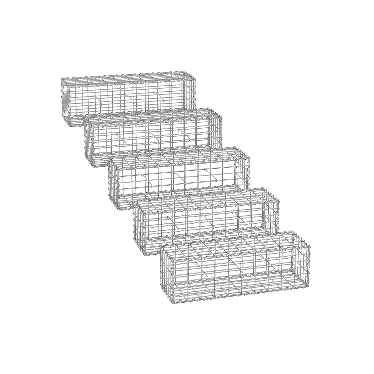 Zestaw 5 koszy gabionowych 100x30x30 cm, srebrne