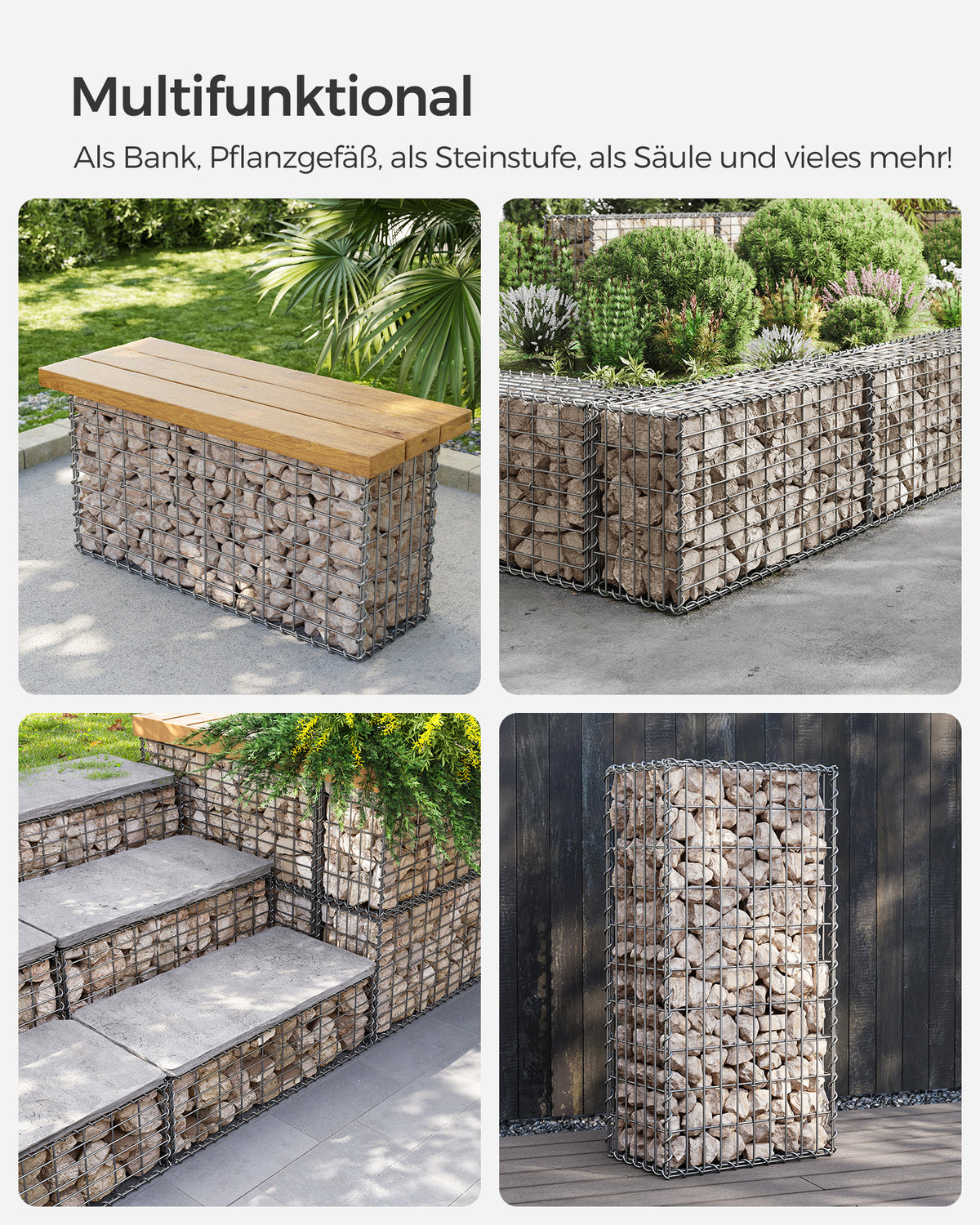 Zestaw 5 przekładek do gabionów 100×50×30 cm srebrne