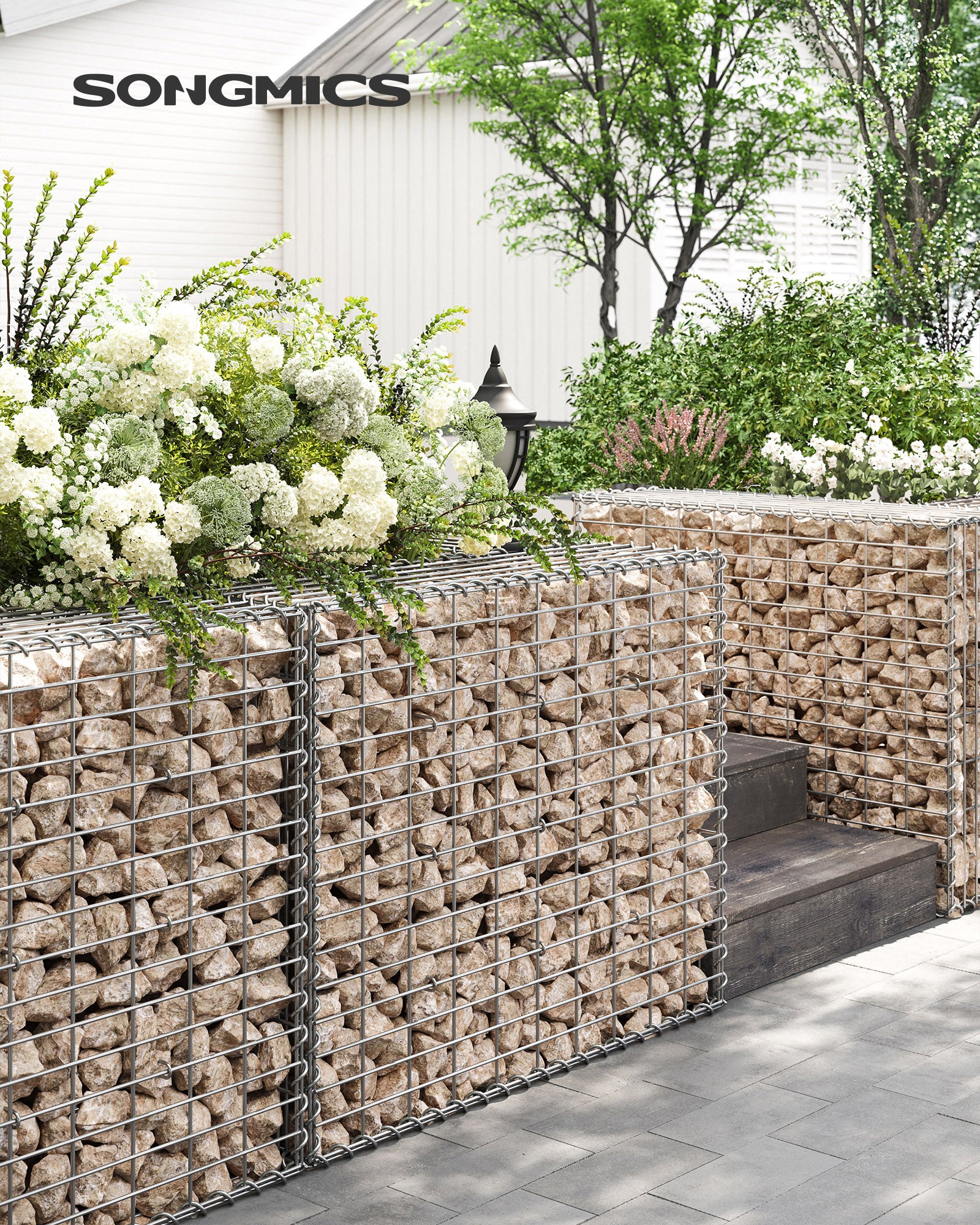 Zestaw 5 koszy gabionowych 100x80x30 cm stal ocynkowana