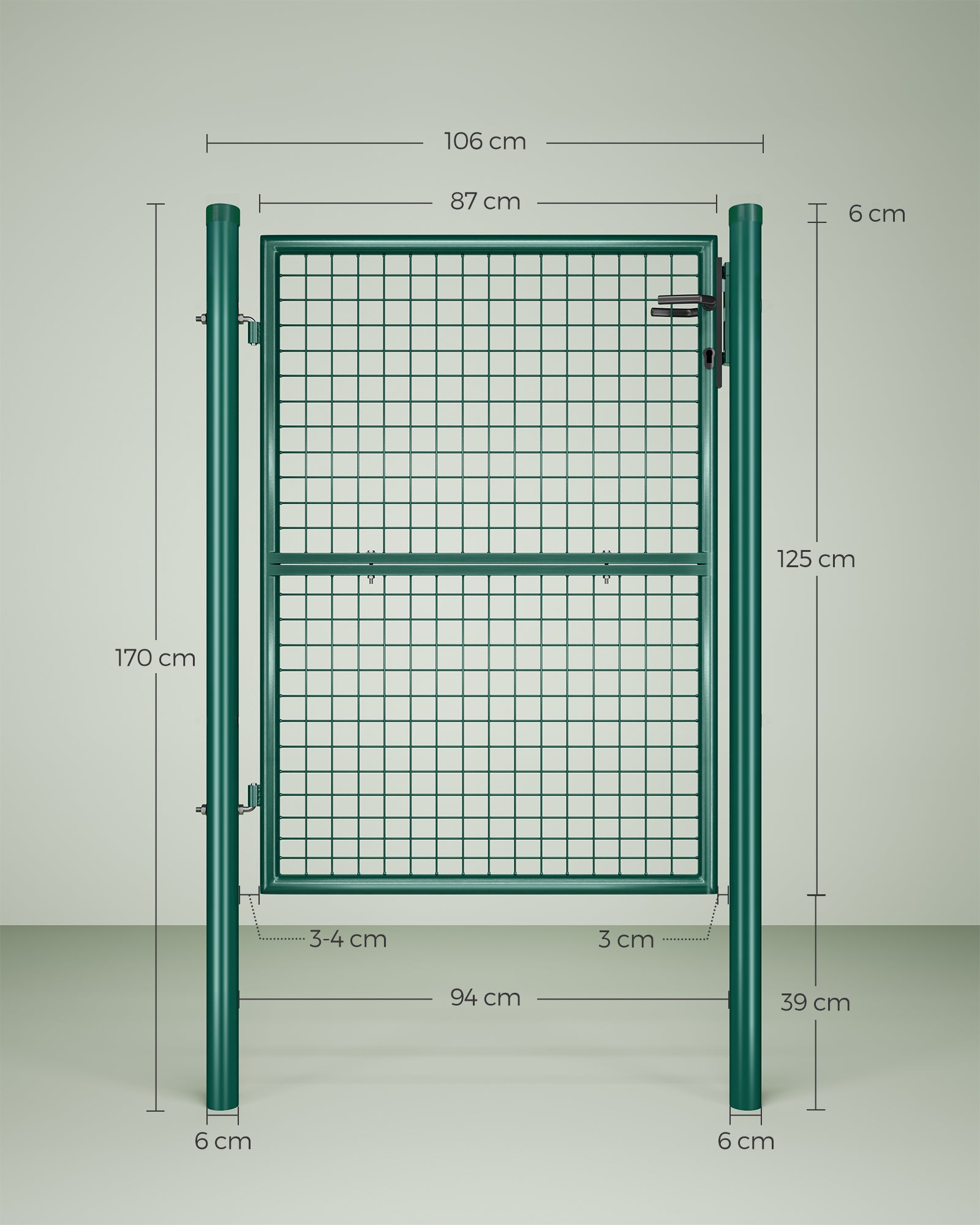 Zielona brama ogrodowa stalowa 106×125 cm z zamkiem