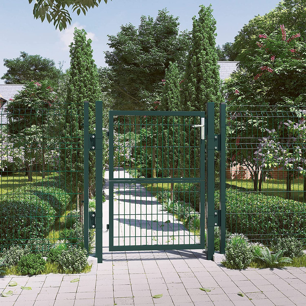 Zielona brama ogrodowa stalowa 106x125 cm z zamkiem