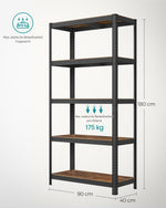 5-poziomowy regał magazynowy stalowy 180x90x40 cm
