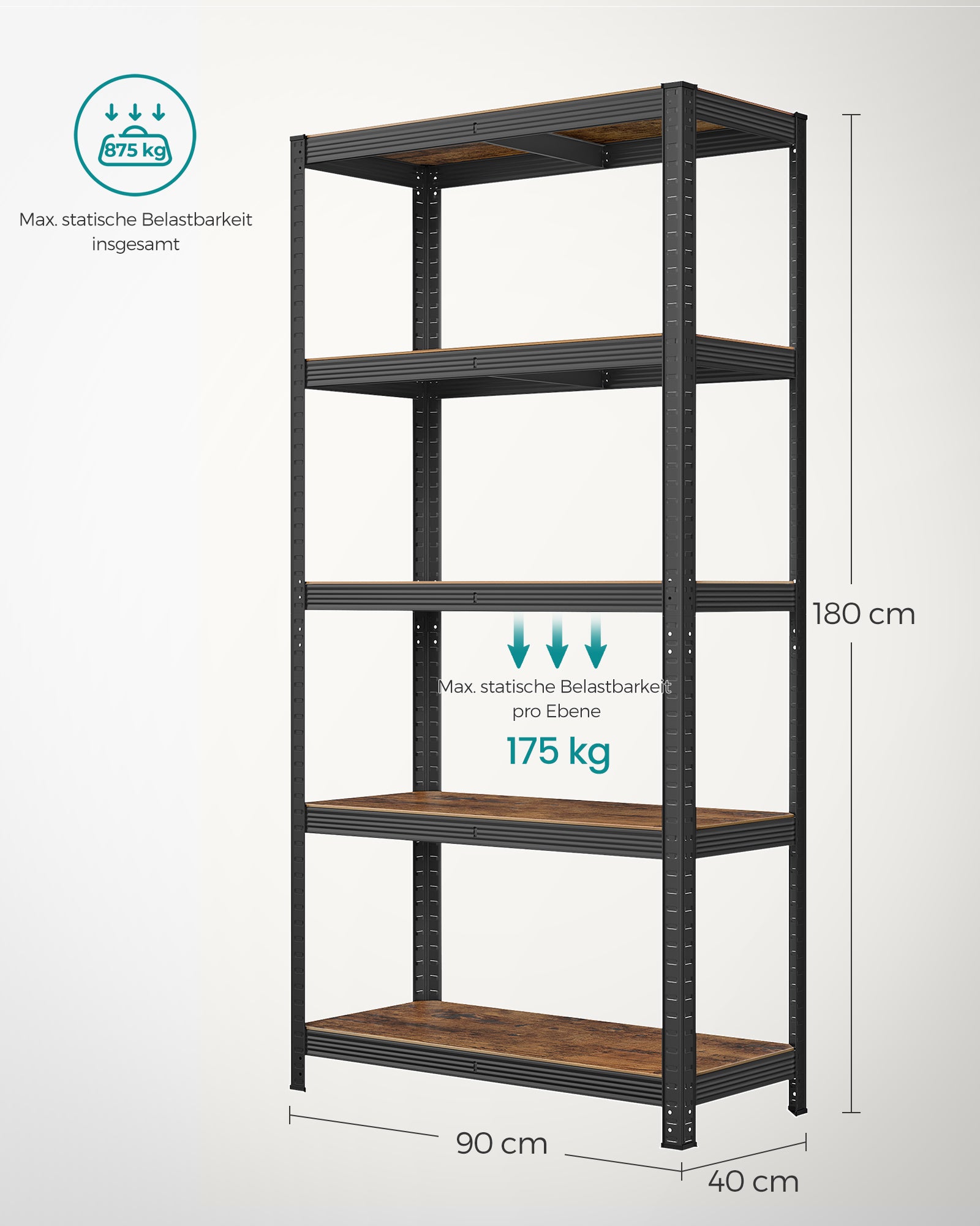 5-poziomowy regał magazynowy stalowy 180x90x40 cm