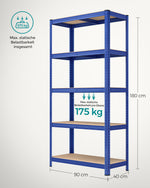 Regał magazynowy 180x90x40 cm niebieski, 5 półek