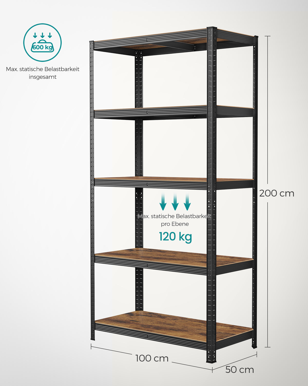 Zestaw 2 półek magazynowych 200x100x50 cm, nośność 600 kg
