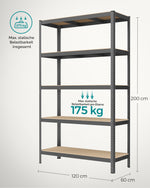 Metalowa półka piwniczna 200x120x60 cm, nośność 875 kg