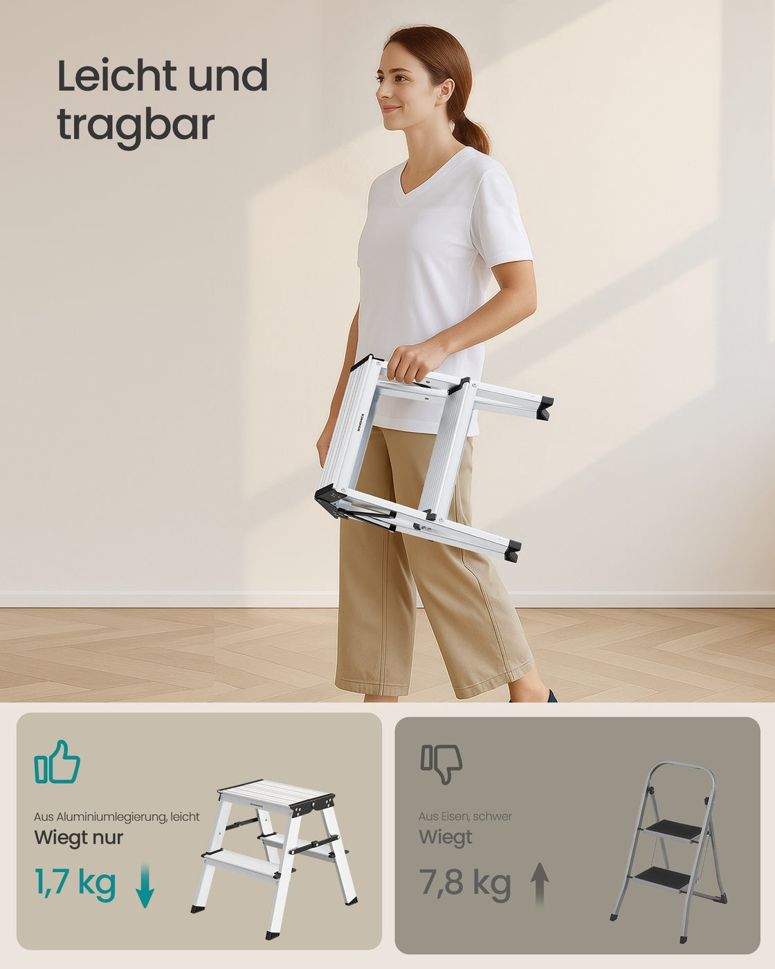 Aluminiowa drabina składana 2-stopniowa 38 cm