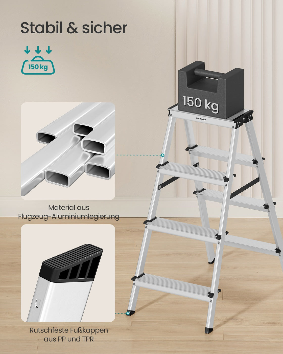 Aluminiowa drabina schodkowa 4-stopniowa składana