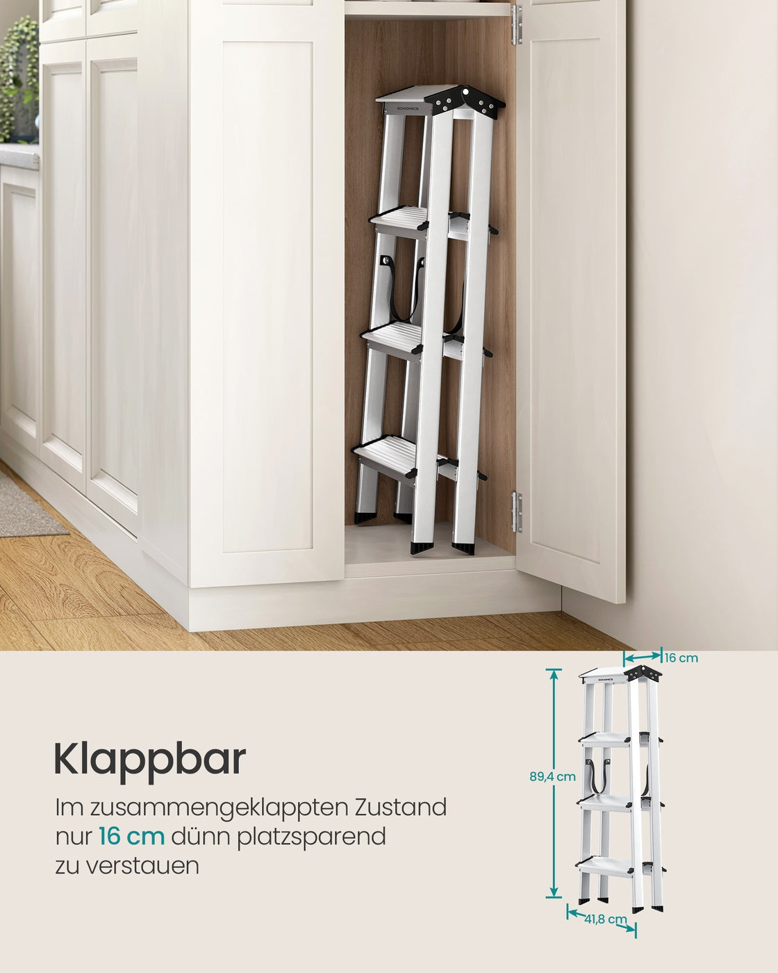 Aluminiowa drabina schodkowa 4-stopniowa składana