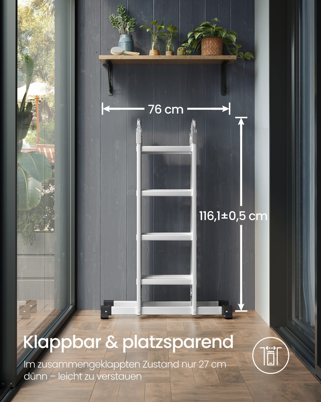 Drabina aluminiowa 4x4 stopnie, wysokość 4,3 m