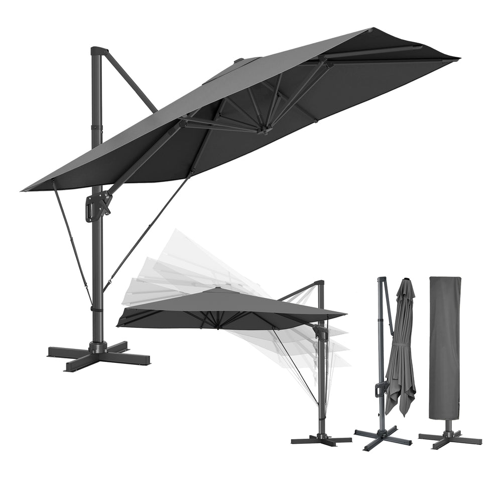 Kwadratowy parasol ogrodowy 290×290 cm szary