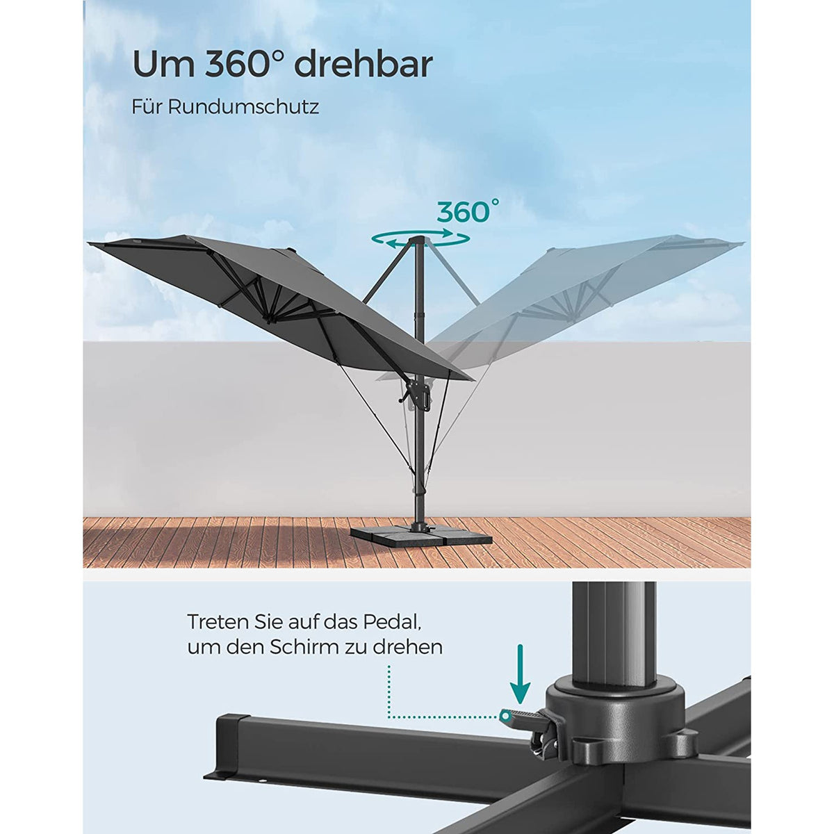 Kwadratowy parasol ogrodowy 290×290 cm szary