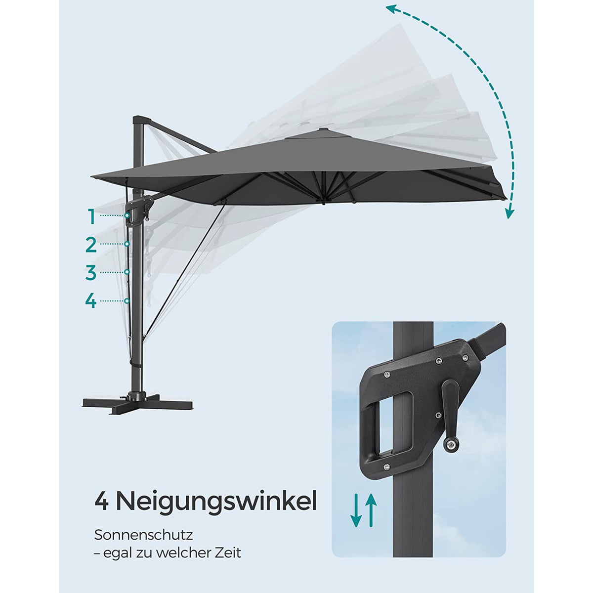 Kwadratowy parasol ogrodowy 290×290 cm szary