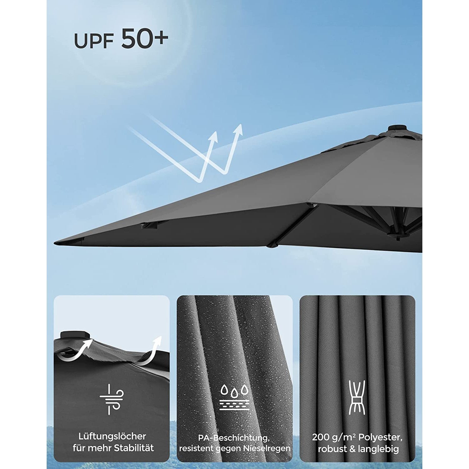 Kwadratowy parasol ogrodowy 290×290 cm szary