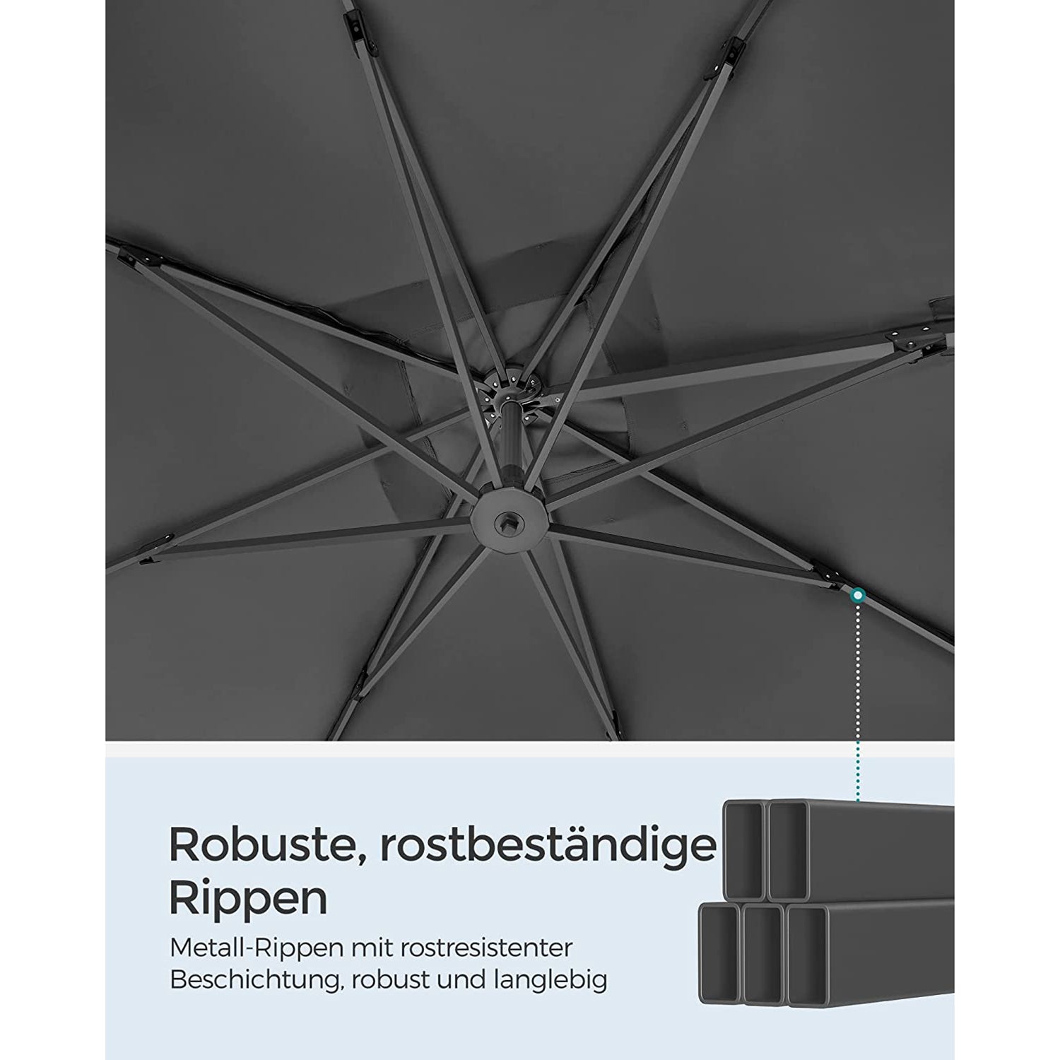 Kwadratowy parasol ogrodowy 290×290 cm szary
