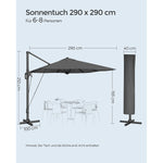 Kwadratowy parasol ogrodowy 290×290 cm szary