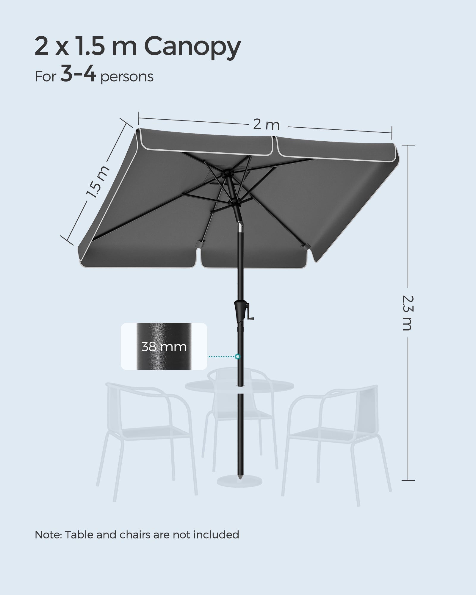 Parasol ogrodowy, szary, 200 cm