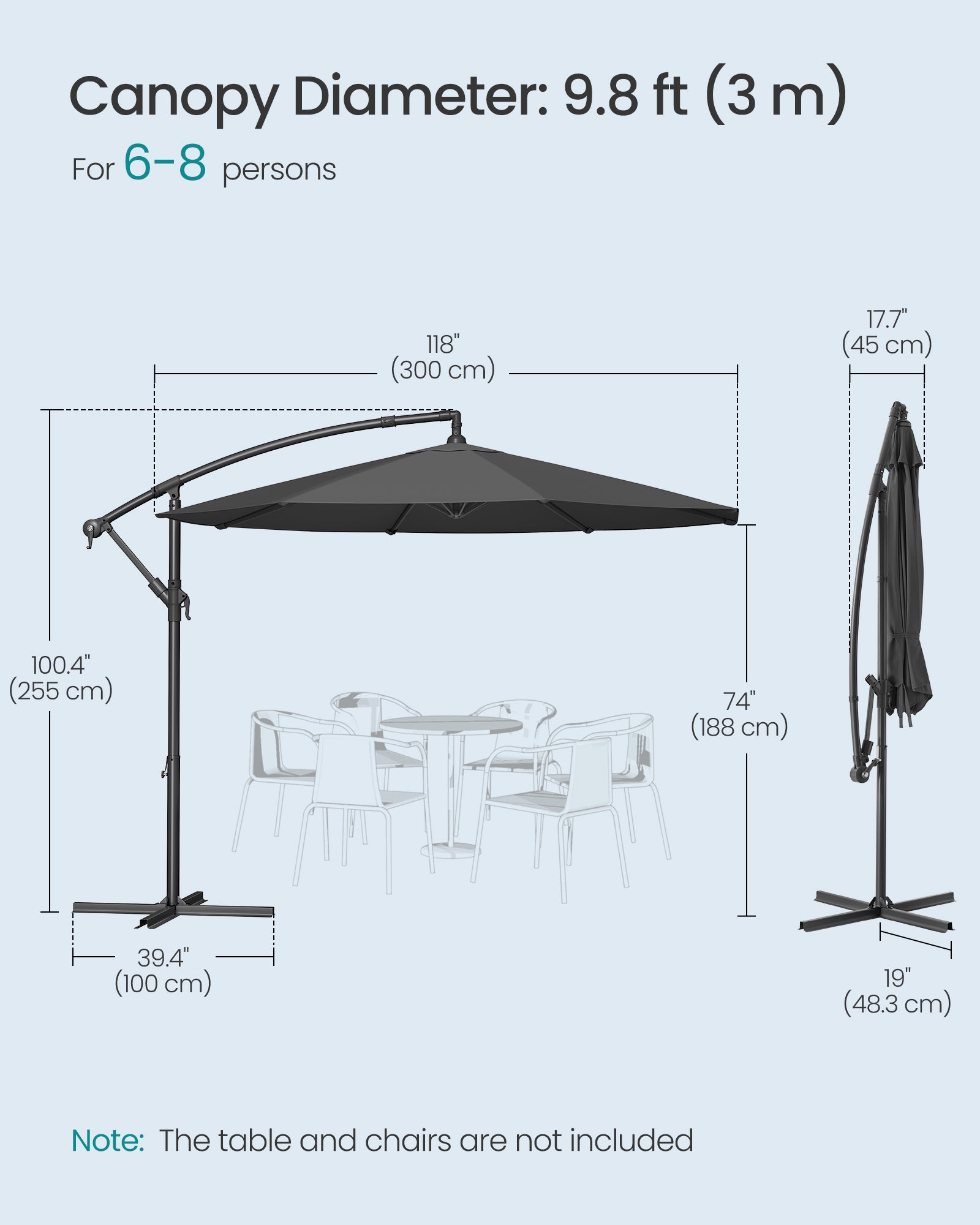 Parasol ogrodowy, szary, 300 cm