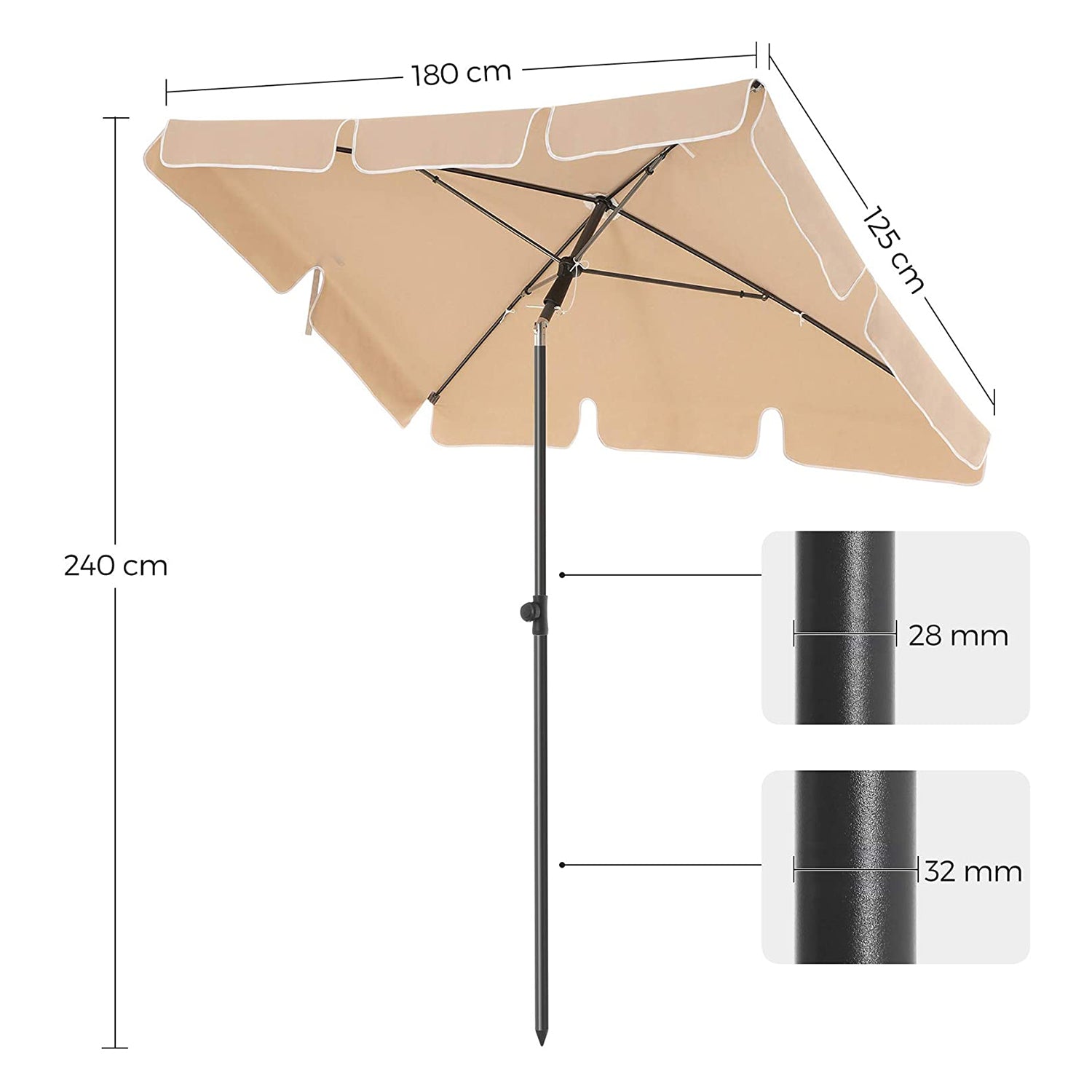 Parasol ogrodowy, khaki, 180 cm