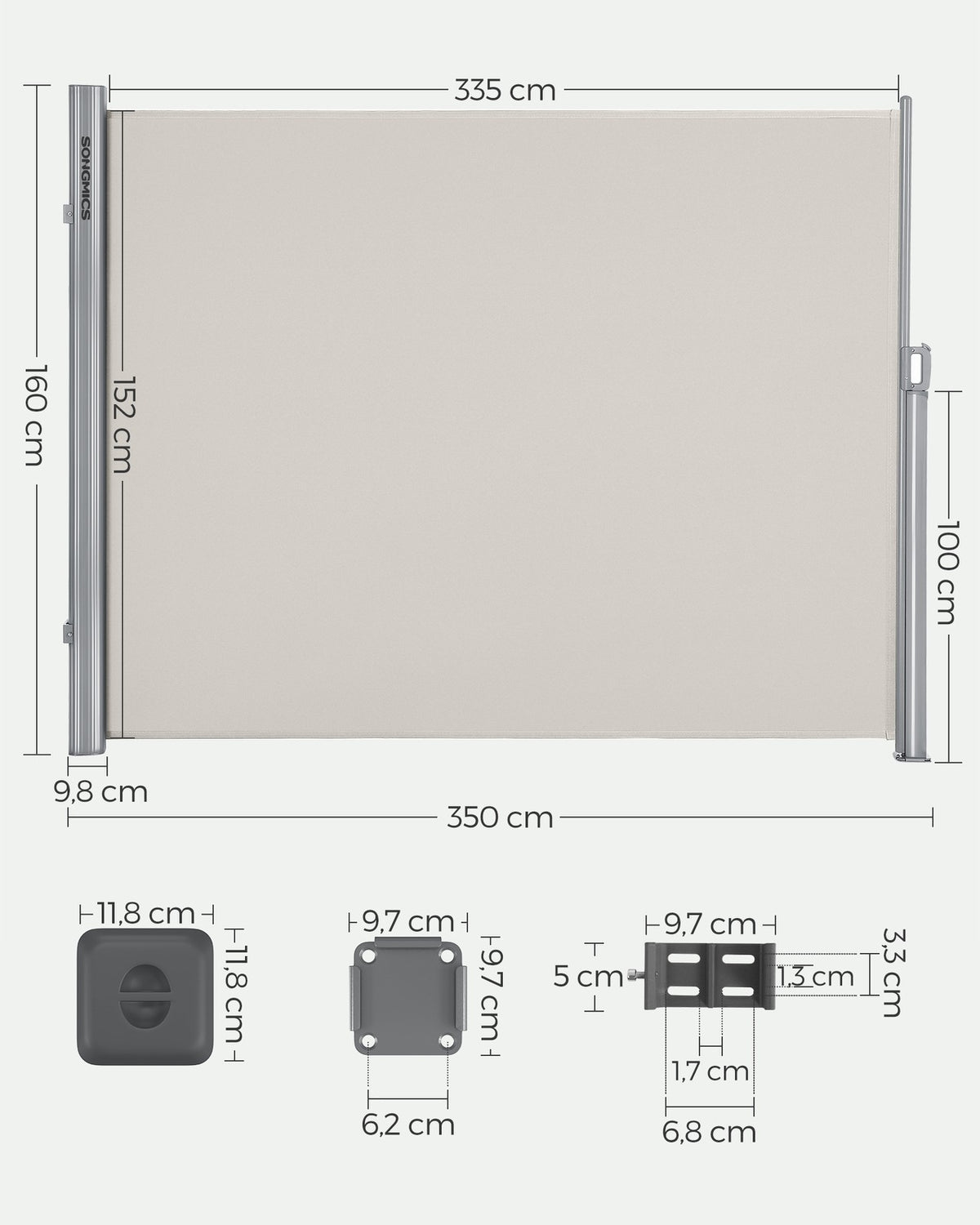 Markiza boczna na balkon i taras 160×350 cm beżowa