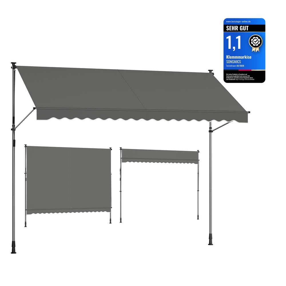 Markiza boczna zaciskowa antracyt 350×120 cm z korbą
